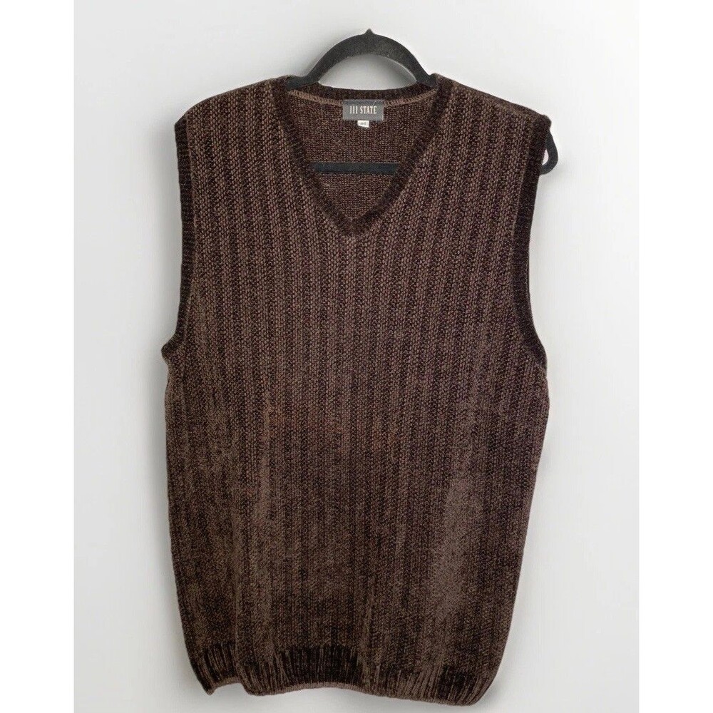 Vintage 90s Oversized Sweater Vest Mens M Cotton Blend V Neck Cable Knit  Brown